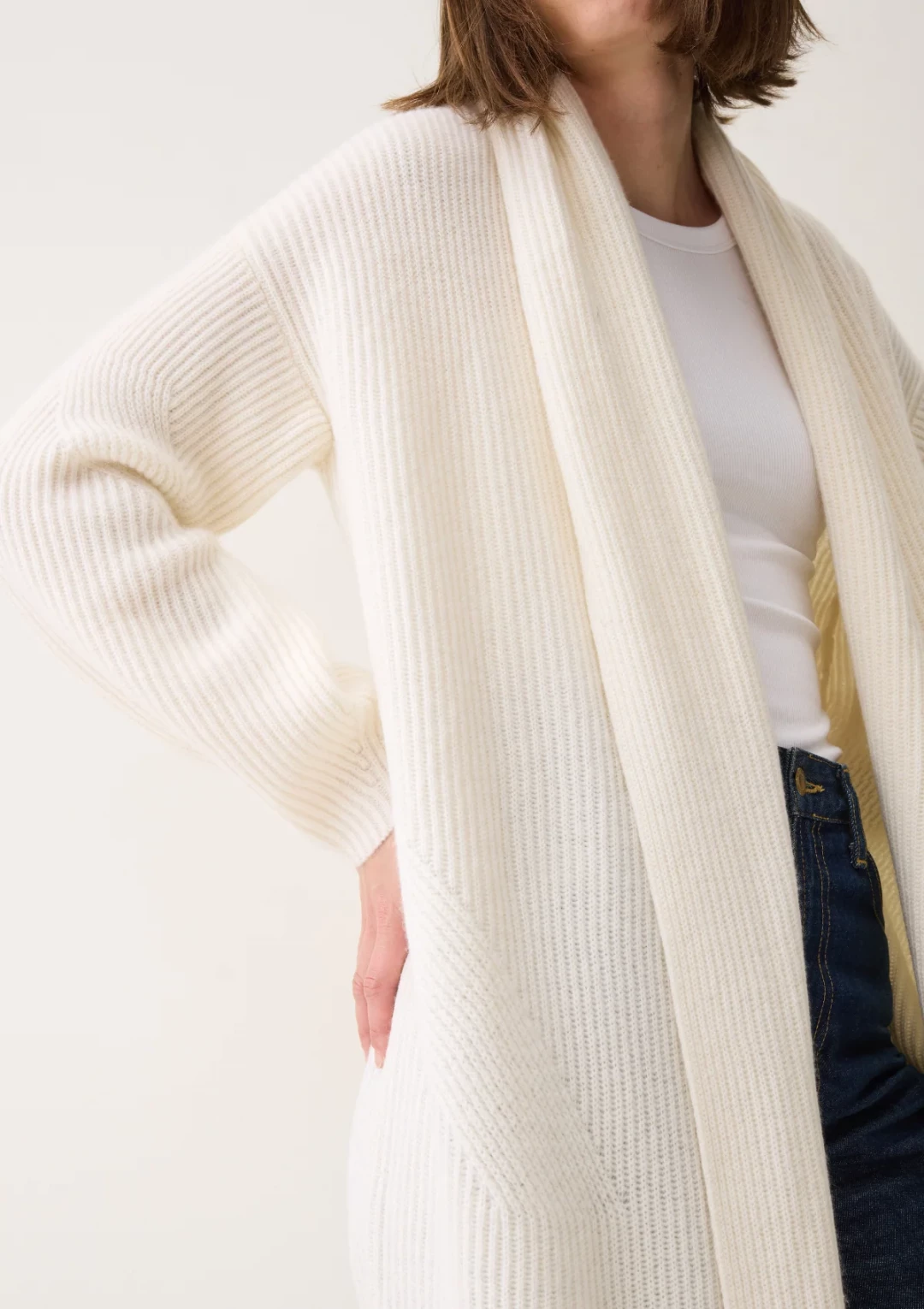 Ribbed Cashmere Coatigan in Snow by LOOP Cashmere on curated-crowd.com