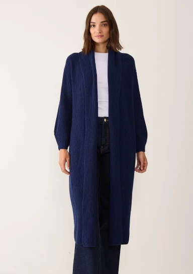 Ribbed Cashmere Coatigan in Midnight Blue by LOOP Cashmere on curated-crowd.com