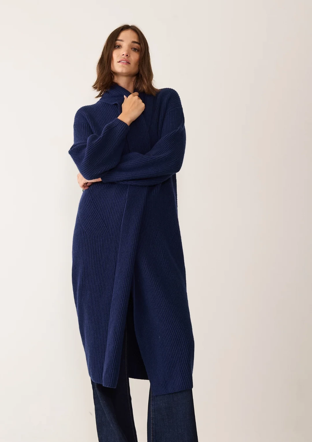 Ribbed Cashmere Coatigan in Midnight Blue by LOOP Cashmere on curated-crowd.com