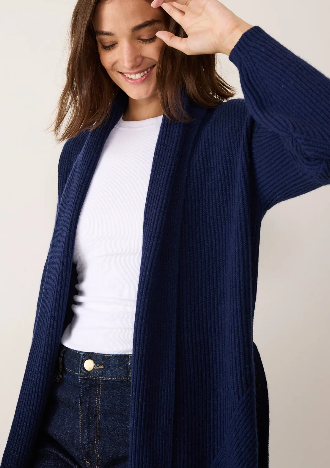 Ribbed Cashmere Coatigan in Midnight Blue by LOOP Cashmere on curated-crowd.com