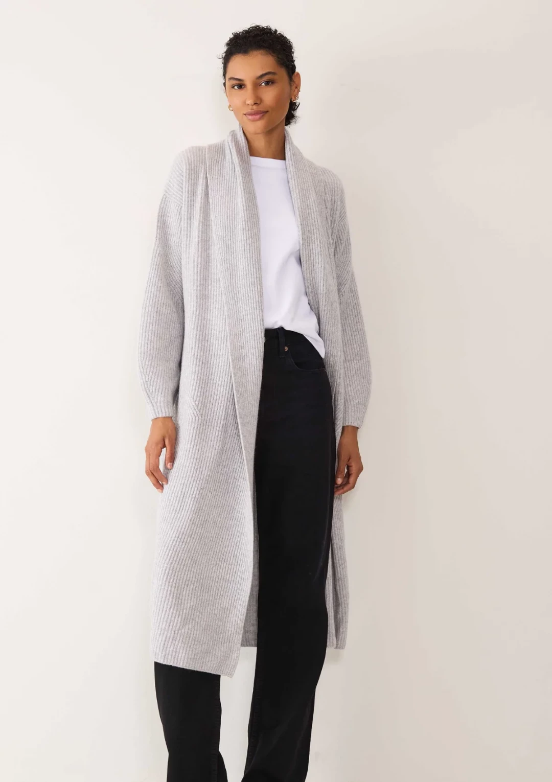 Ribbed Cashmere Coatigan in Foggy Grey by LOOP Cashmere on curated-crowd.com