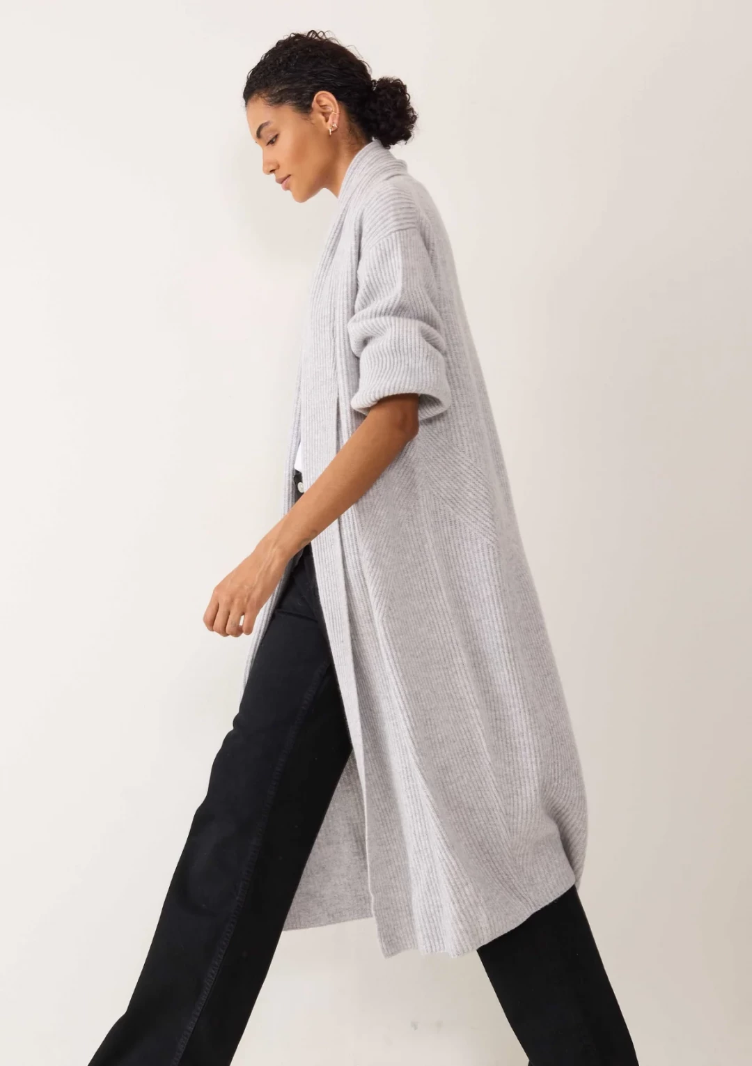 Ribbed Cashmere Coatigan in Foggy Grey by LOOP Cashmere on curated-crowd.com