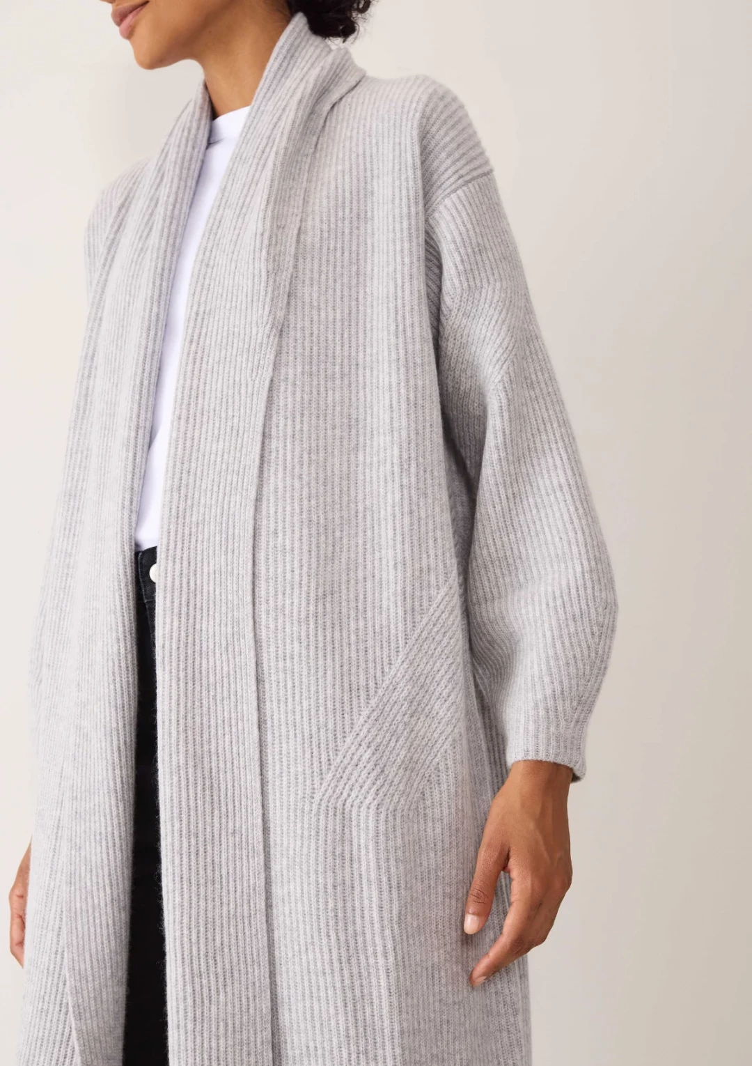 Ribbed Cashmere Coatigan in Foggy Grey by LOOP Cashmere on curated-crowd.com