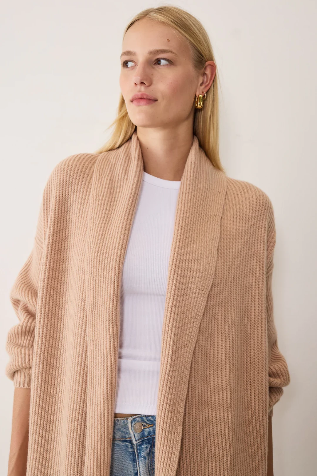 Ribbed Cashmere Coatigan in Toffee by LOOP Cashmere on curated-crowd.com