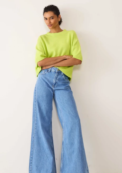 Ribbed Detail Lofty Cashmere T-Shirt in Citrus Green by LOOP Cashmere on curated-crowd.com
