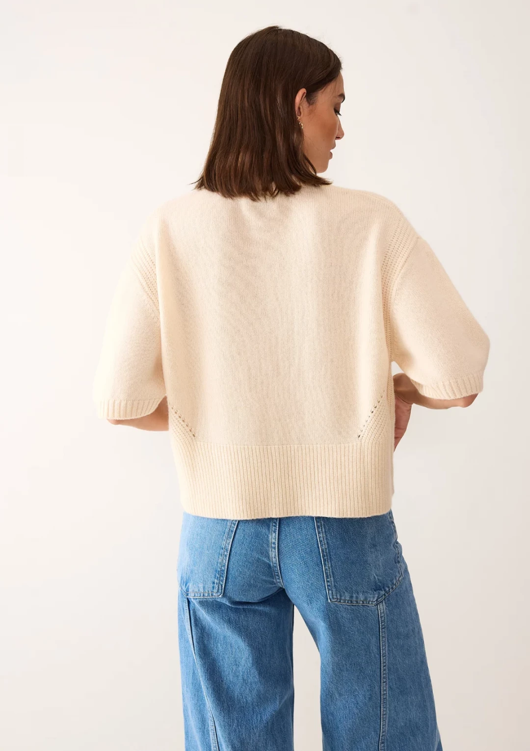 Ribbed Detail Lofty Cashmere T-Shirt in Latte by LOOP Cashmere on curated-crowd.com