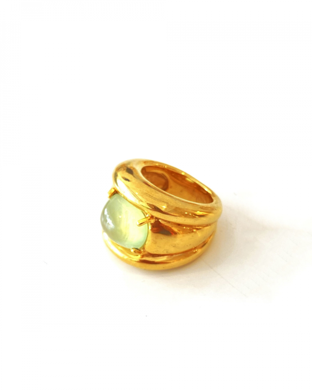 Sugarloaf Cabochon Prehnite Set Octavia Ring by Tay Jewellery on curated-crowd.com