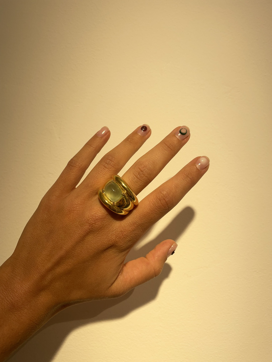 Sugarloaf Cabochon Prehnite Set Octavia Ring by Tay Jewellery on curated-crowd.com