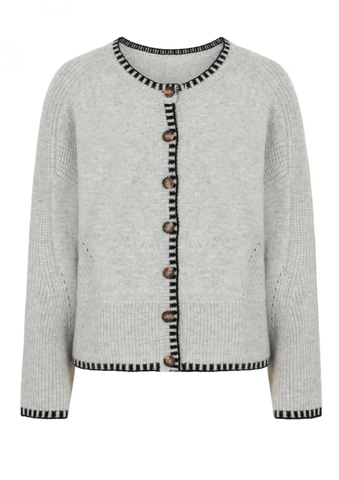 Cashmere Blanket Stitch Cardigan in Mist Grey by  on curated-crowd.com