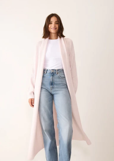 Ribbed Cashmere Coatigan in Ballet Pink by LOOP Cashmere on curated-crowd.com