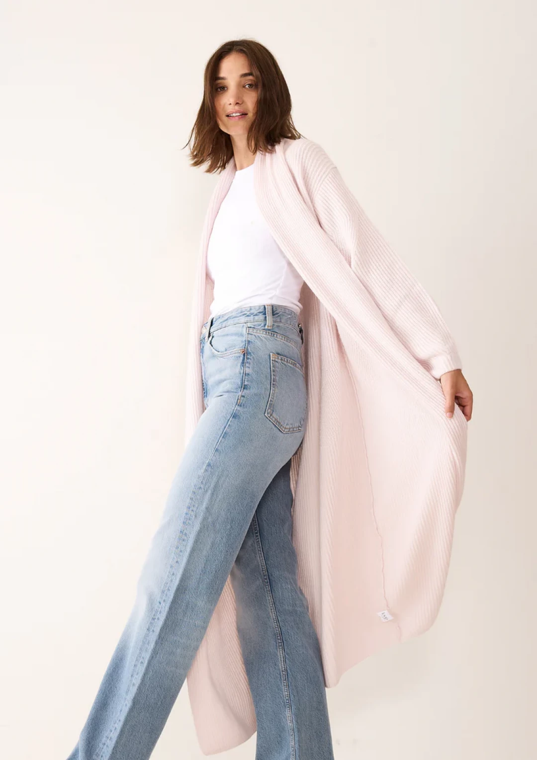 Ribbed Cashmere Coatigan in Ballet Pink by LOOP Cashmere on curated-crowd.com
