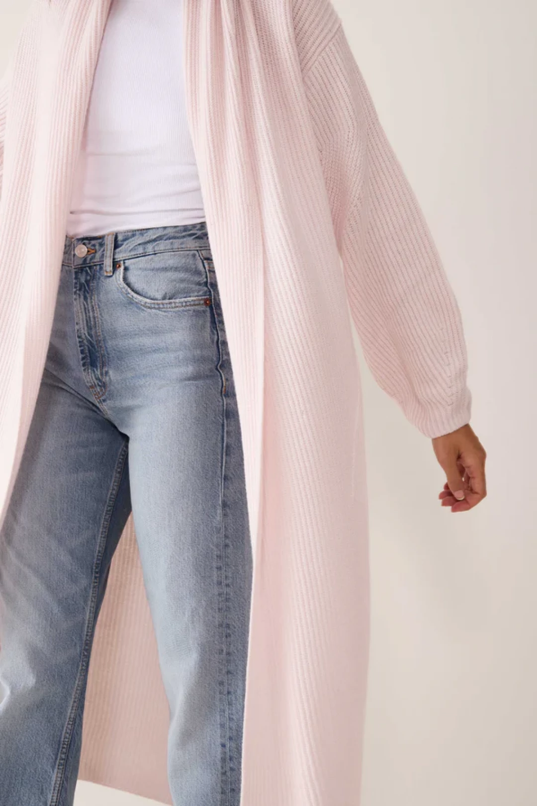 Ribbed Cashmere Coatigan in Ballet Pink by LOOP Cashmere on curated-crowd.com