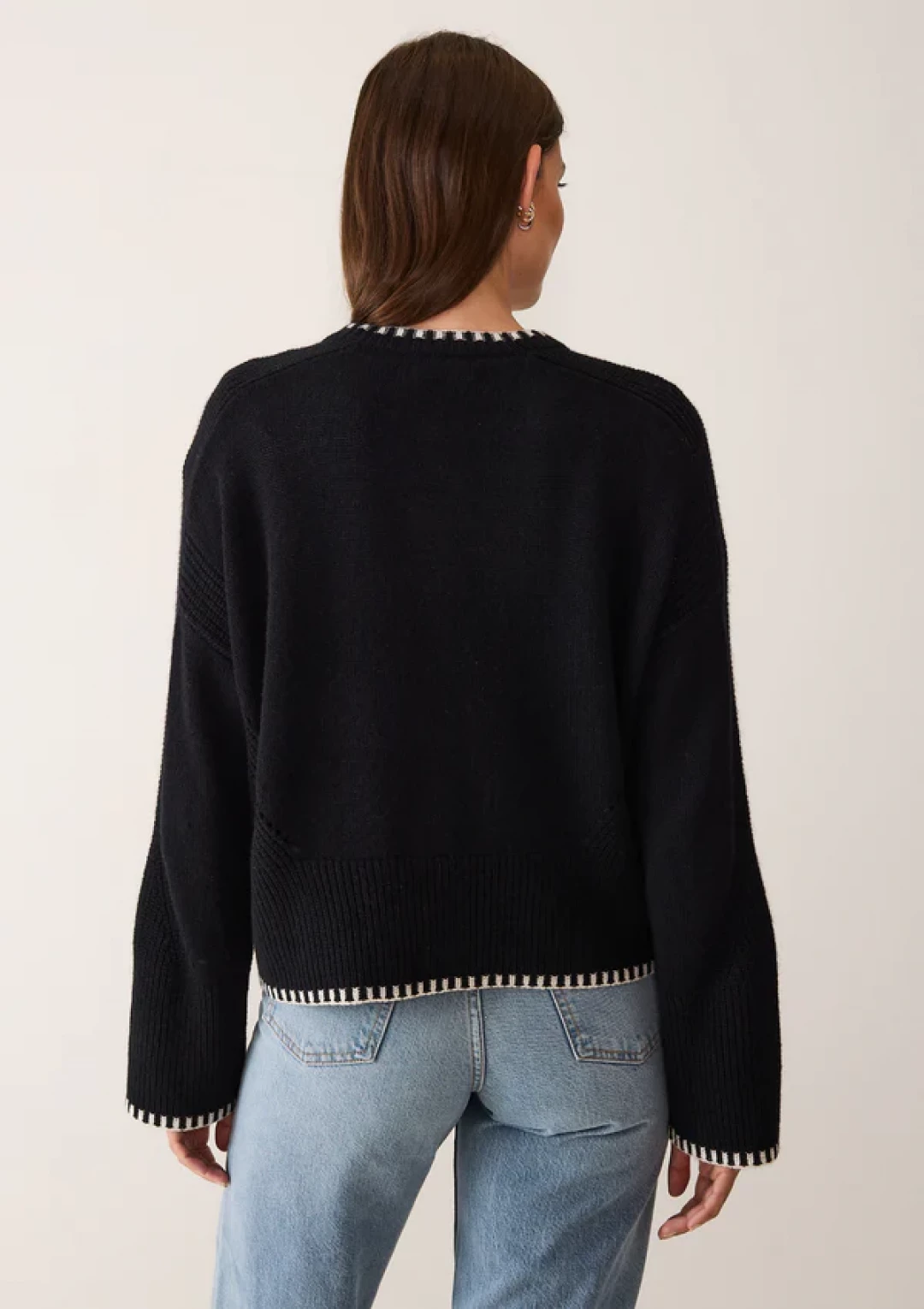 Cashmere Blanket Stitch Cardigan in Jet Black by LOOP Cashmere on curated-crowd.com