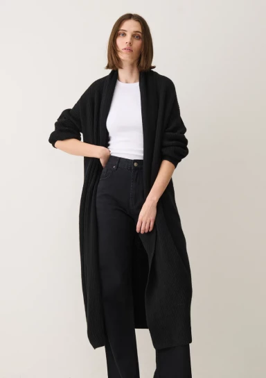 Ribbed Cashmere Coatigan in Black by LOOP Cashmere on curated-crowd.com