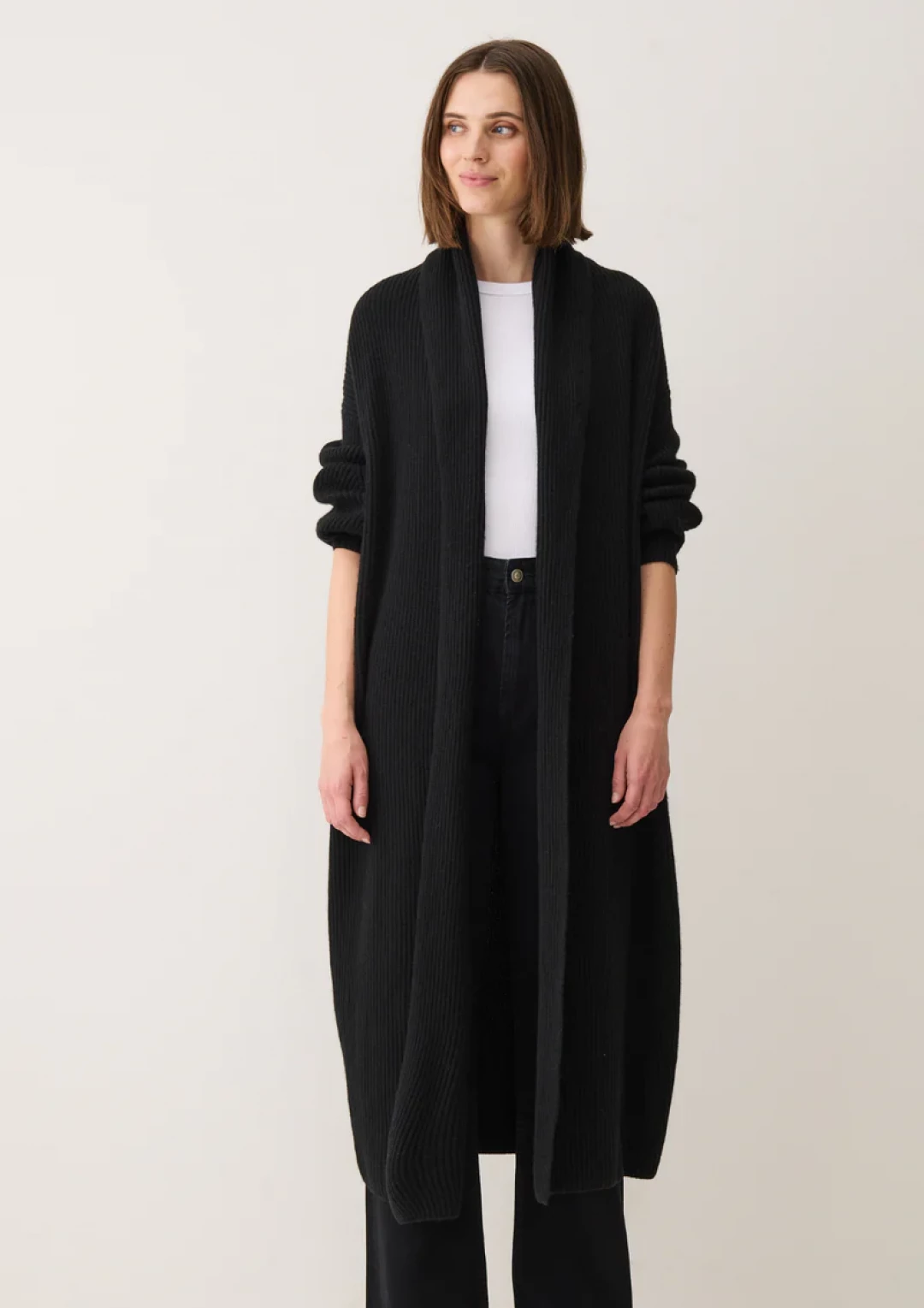 Ribbed Cashmere Coatigan in Black by LOOP Cashmere on curated-crowd.com