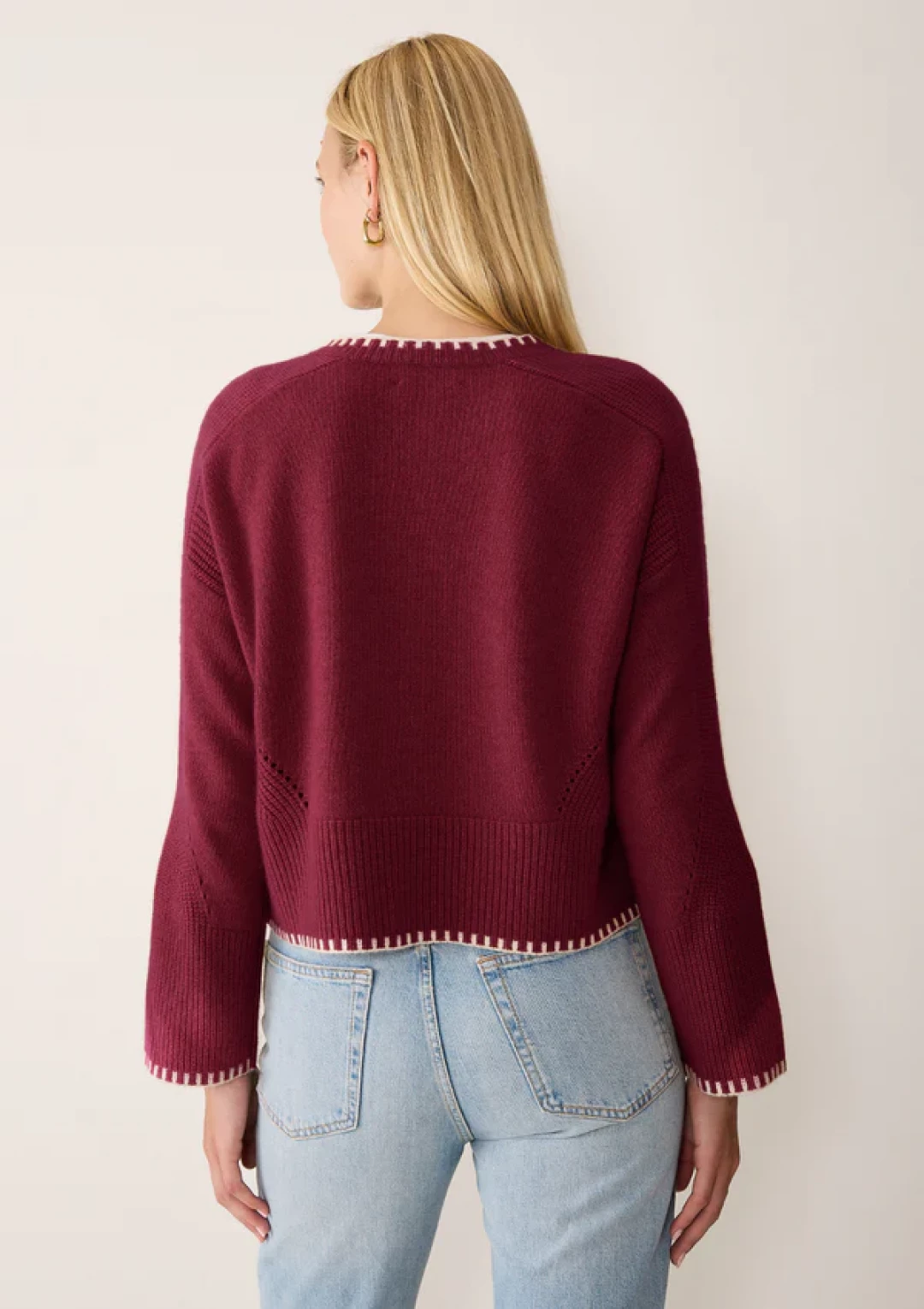 Cashmere Blanket Stitch Cardigan in Barolo Red by LOOP Cashmere on curated-crowd.com