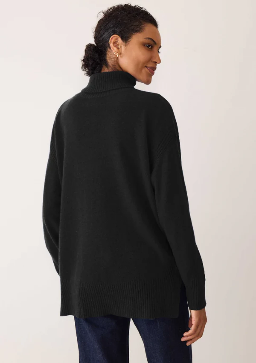Chevron Detail Polo Neck Sweater in Jet Black by LOOP Cashmere on curated-crowd.com
