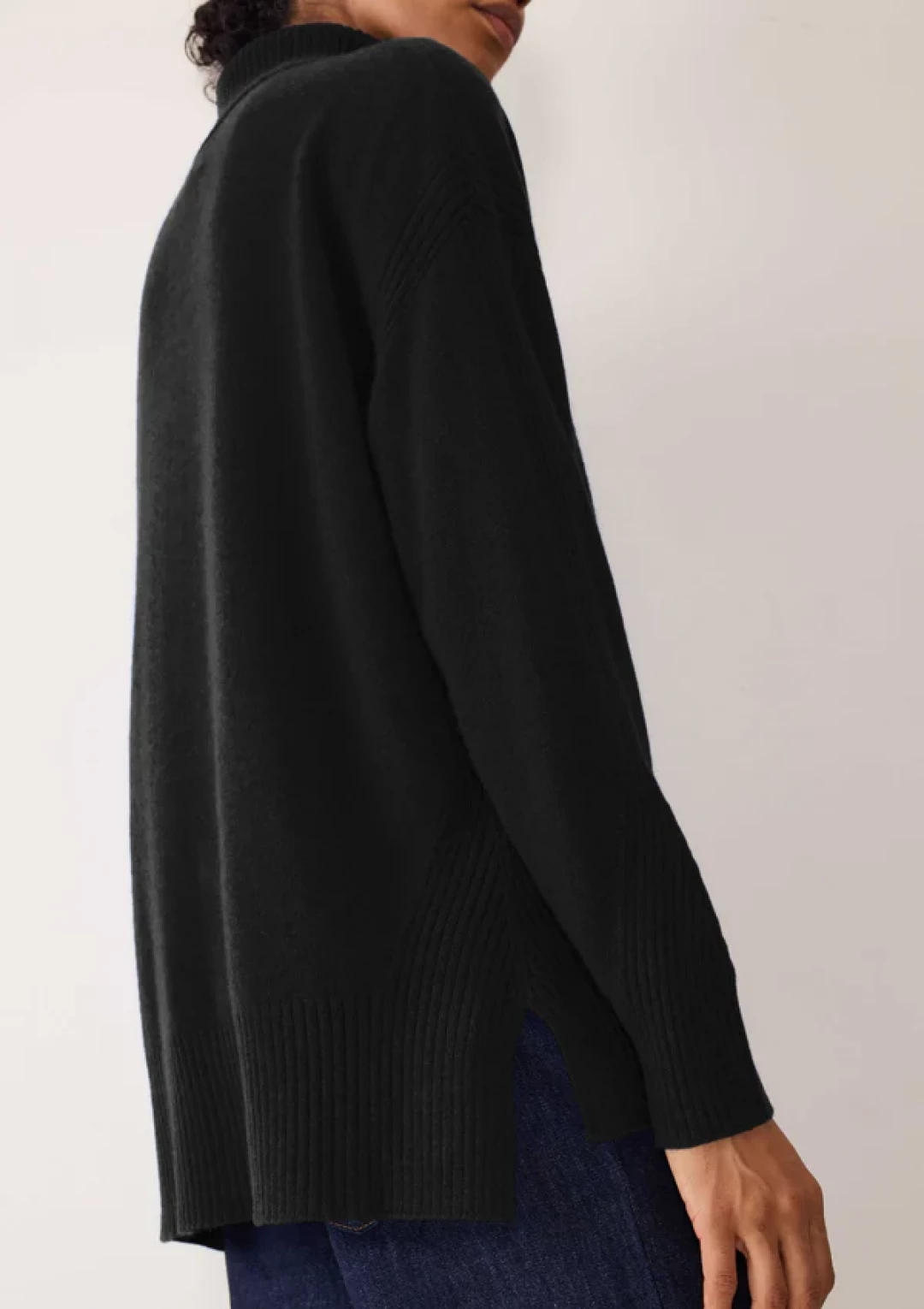 Chevron Detail Polo Neck Sweater in Jet Black by LOOP Cashmere on curated-crowd.com