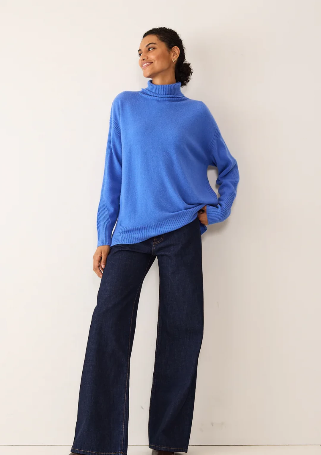 Chevron Detail Relaxed Polo Sweater in Lake Blue by  on curated-crowd.com
