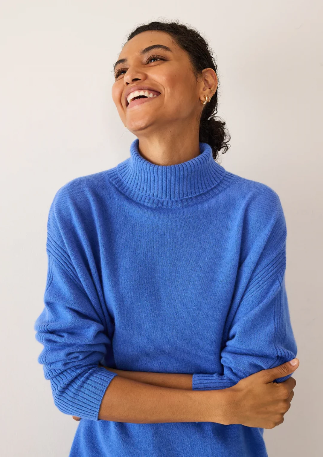 Chevron Detail Relaxed Polo Sweater in Lake Blue by  on curated-crowd.com