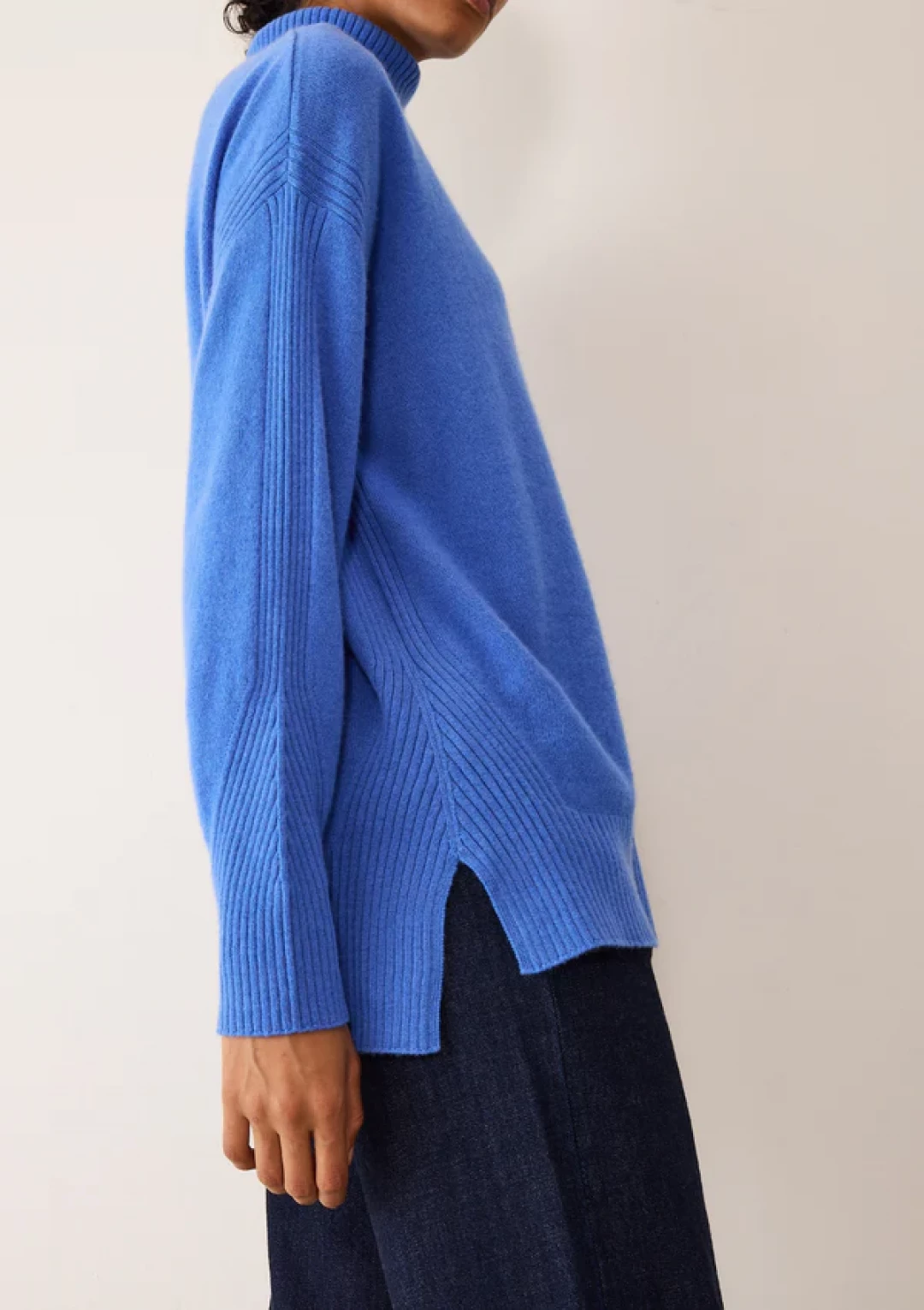 Chevron Detail Relaxed Polo Sweater in Lake Blue by  on curated-crowd.com