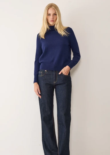 Cashmere Polo Neck Sweater in Midnight Blue by LOOP Cashmere on curated-crowd.com