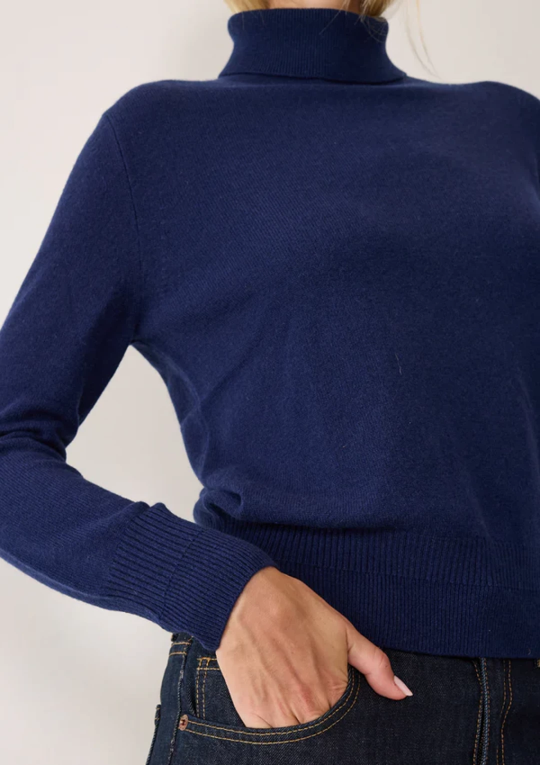 Cashmere Polo Neck Sweater in Midnight Blue by LOOP Cashmere on curated-crowd.com