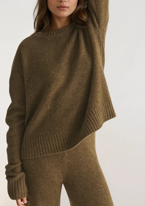 Donegal Knit Sweatshirt in Moss Green by LOOP Cashmere on curated-crowd.com