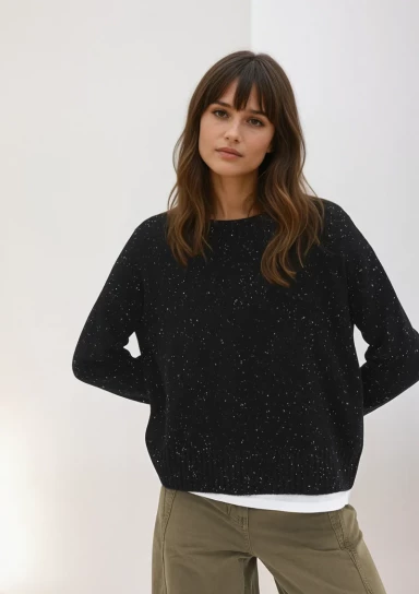 Donegal Knit Sweatshirt in Cinder grey by LOOP Cashmere on curated-crowd.com