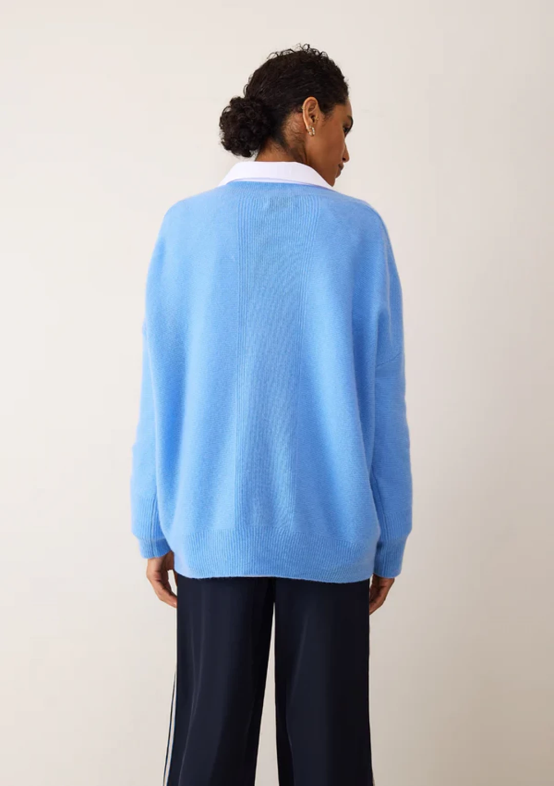 Relaxed Lofty V Neck Sweater in Delta Blue by LOOP Cashmere on curated-crowd.com