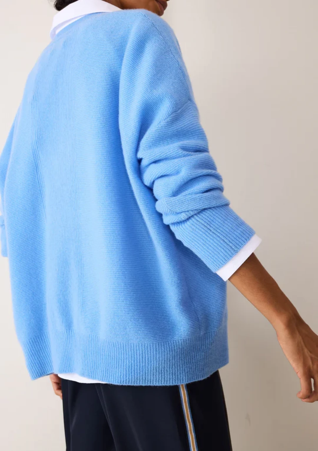 Relaxed Lofty V Neck Sweater in Delta Blue by LOOP Cashmere on curated-crowd.com