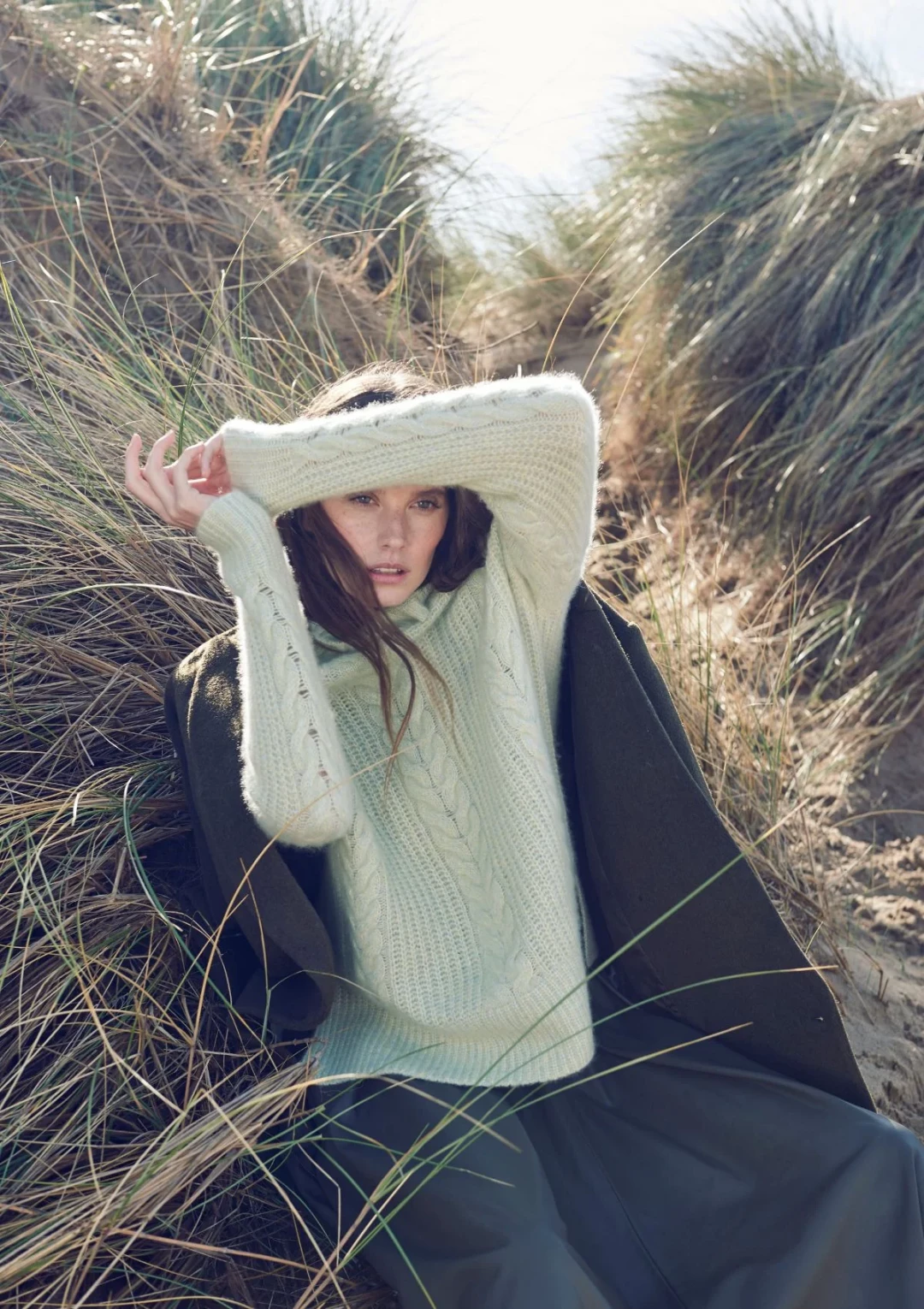 Silk Cashmere Cable Polo Neck In Pistachio Green by LOOP Cashmere on curated-crowd.com