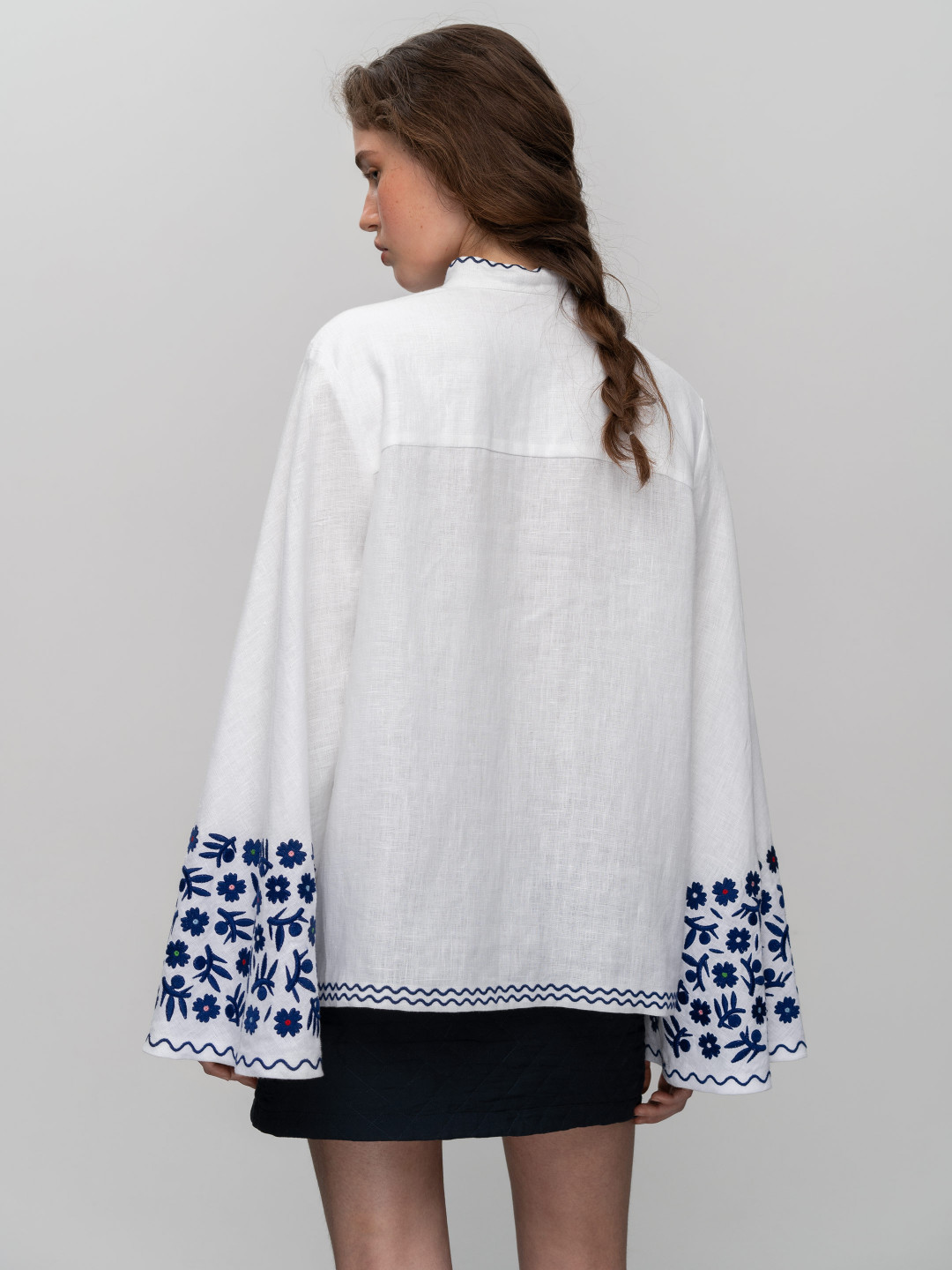 Embroidered Linen Blouse with Wide Sleeves 'Teren Syniy' by Etnodim on curated-crowd.com