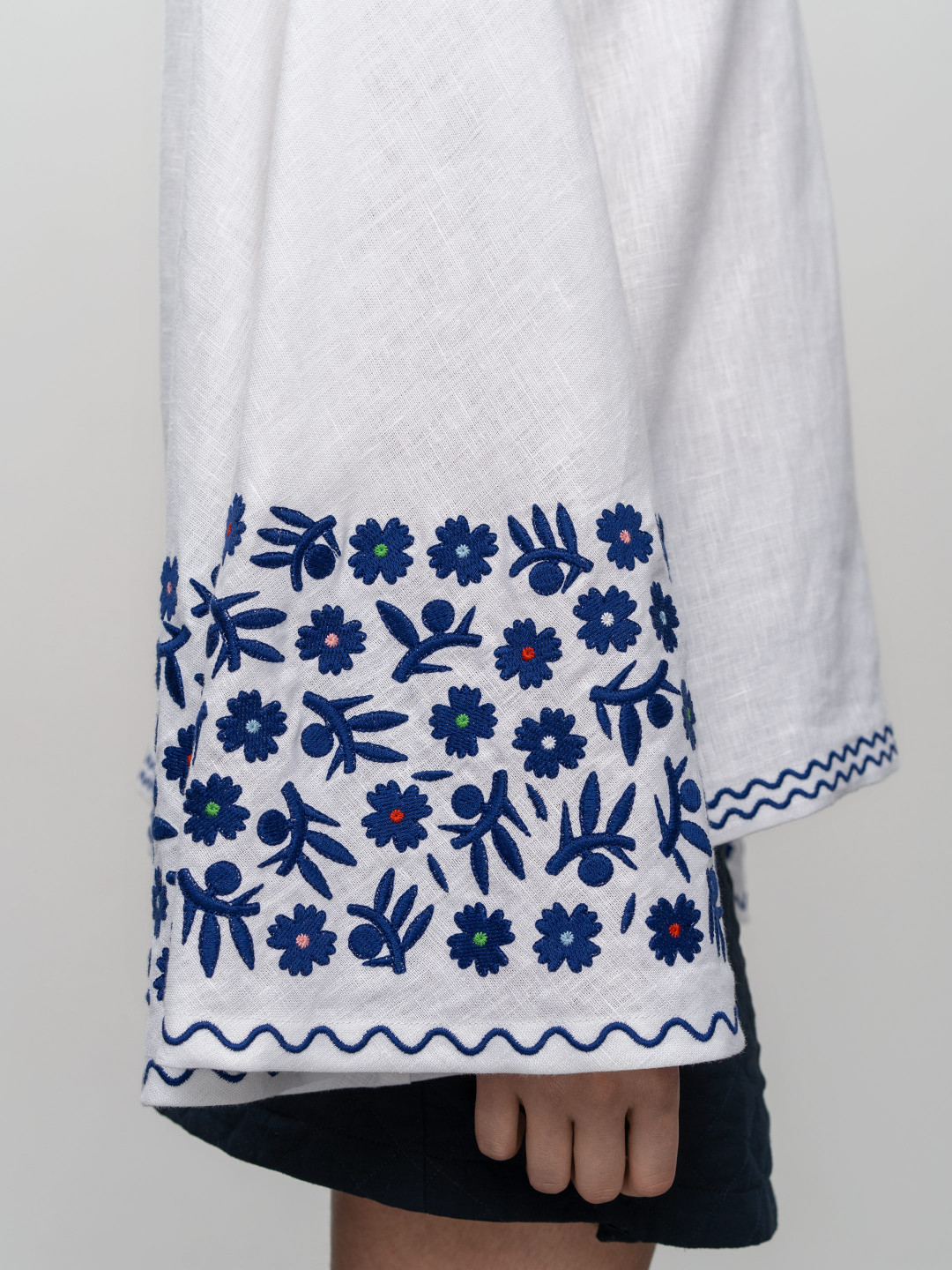Embroidered Linen Blouse with Wide Sleeves 'Teren Syniy' by Etnodim on curated-crowd.com