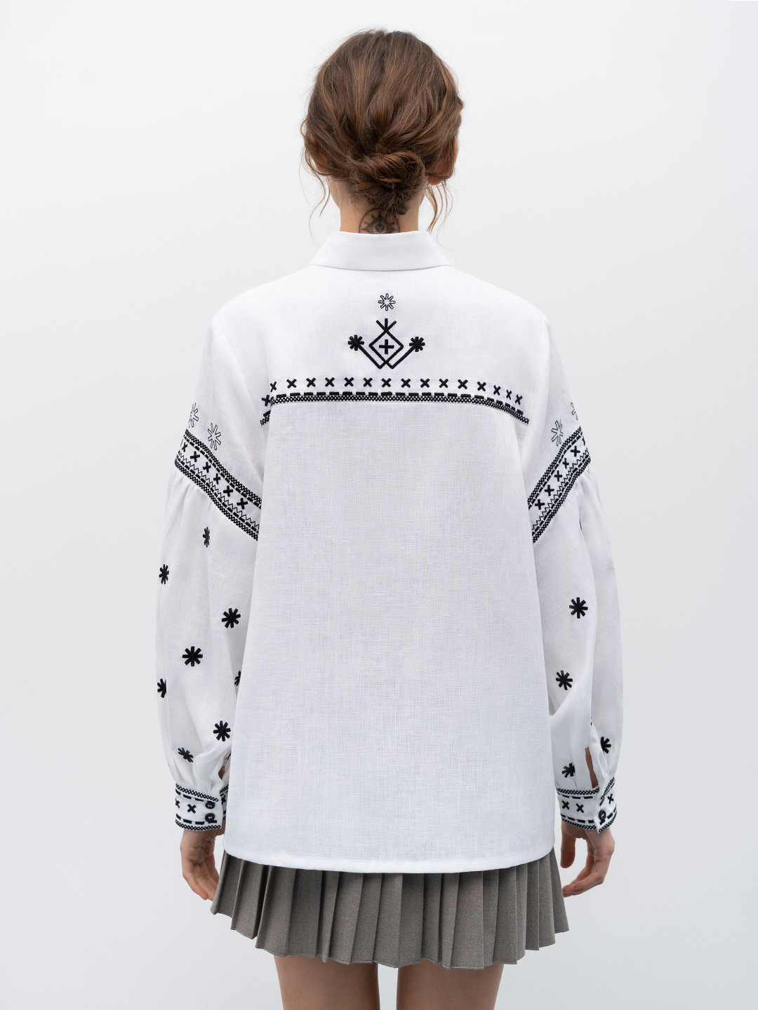 White Linen Shirt with Black Embroidery 'Tsvit' by Etnodim on curated-crowd.com