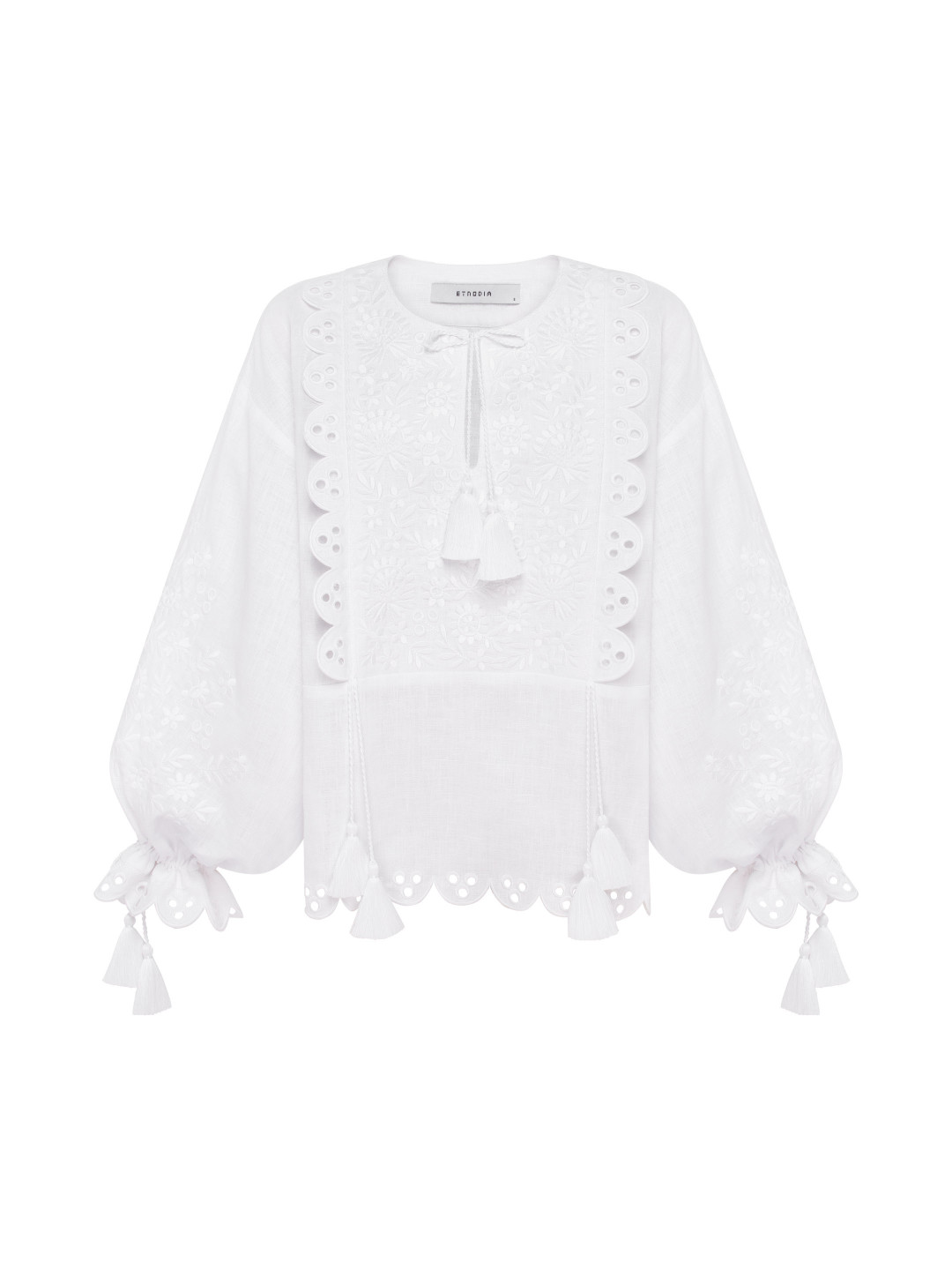 White Linen Shirt with White Floral Embroidery 'Ivan-kvitka' by Etnodim on curated-crowd.com