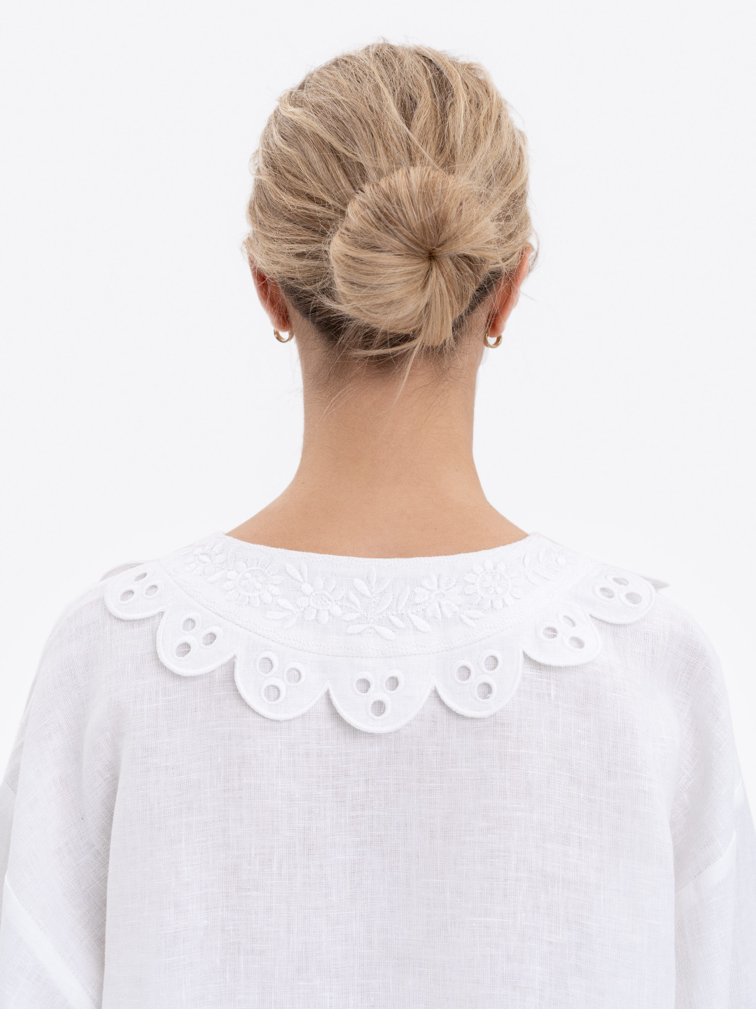 White Linen Shirt with White Floral Embroidery 'Ivan-kvitka' by Etnodim on curated-crowd.com