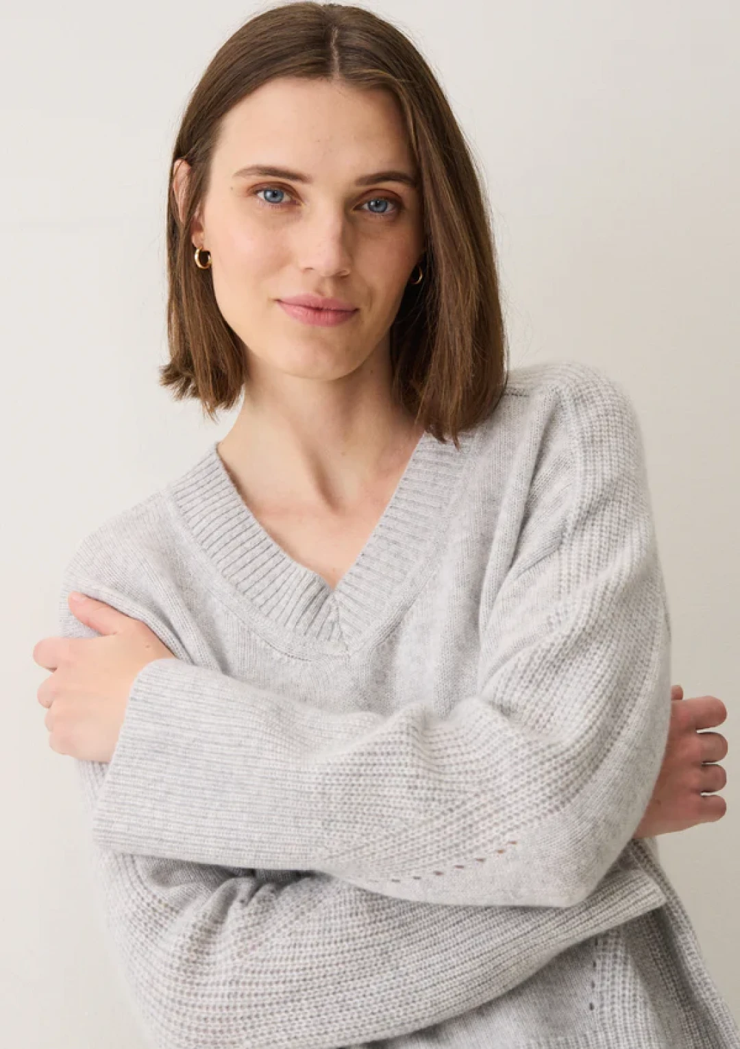 Relaxed Lofty V Neck Sweater in Foggy by  on curated-crowd.com