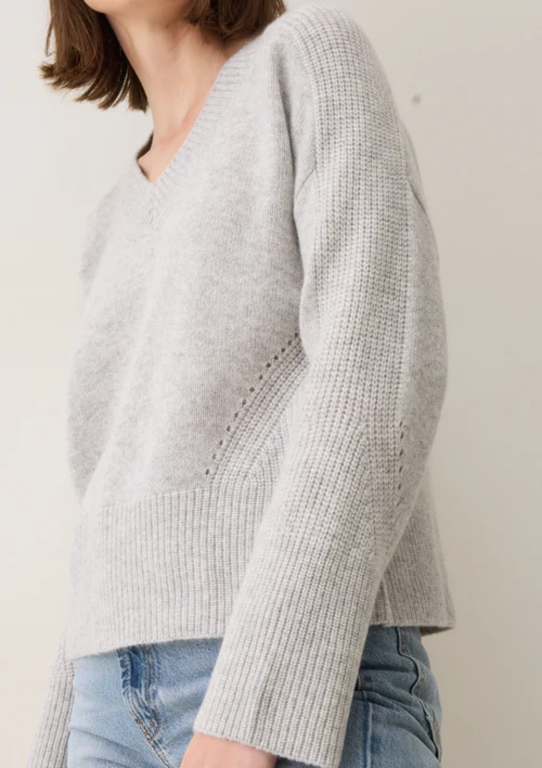Relaxed Lofty V Neck Sweater in Foggy by  on curated-crowd.com