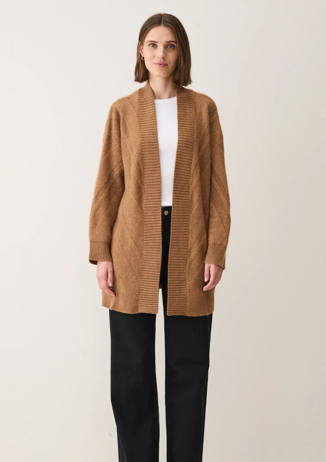 Textured Chevron Cardigan in Harvest Brown by LOOP Cashmere on curated-crowd.com