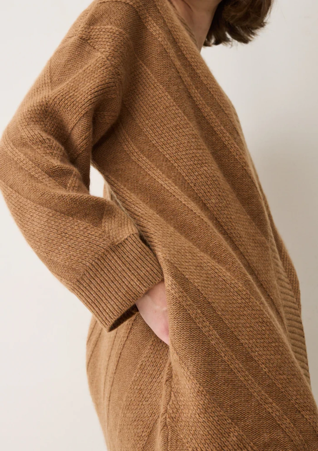 Textured Chevron Cardigan in Harvest Brown by LOOP Cashmere on curated-crowd.com