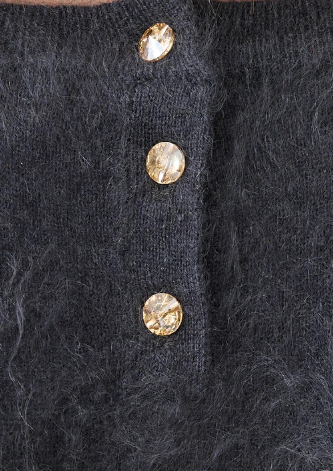 Short-Sleeved Brushed Cashmere Sweater with Jewelled Buttons in Universe Grey by LOOP Cashmere on curated-crowd.com