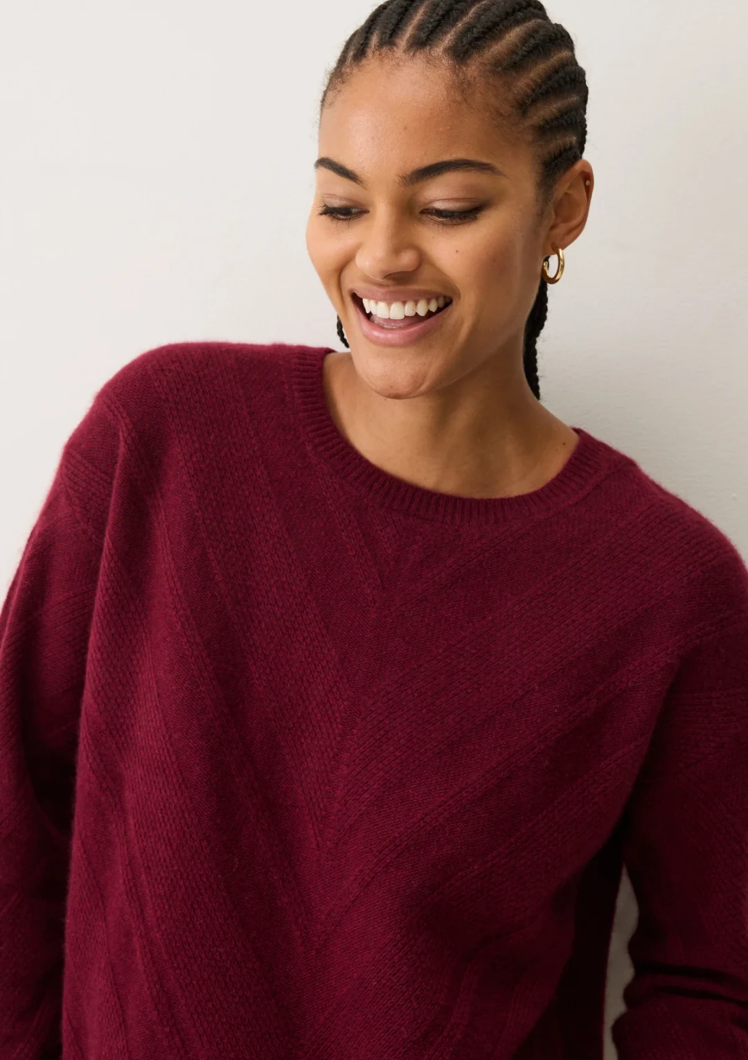 Textured Chevron Sweater in Barolo Red by LOOP Cashmere on curated-crowd.com