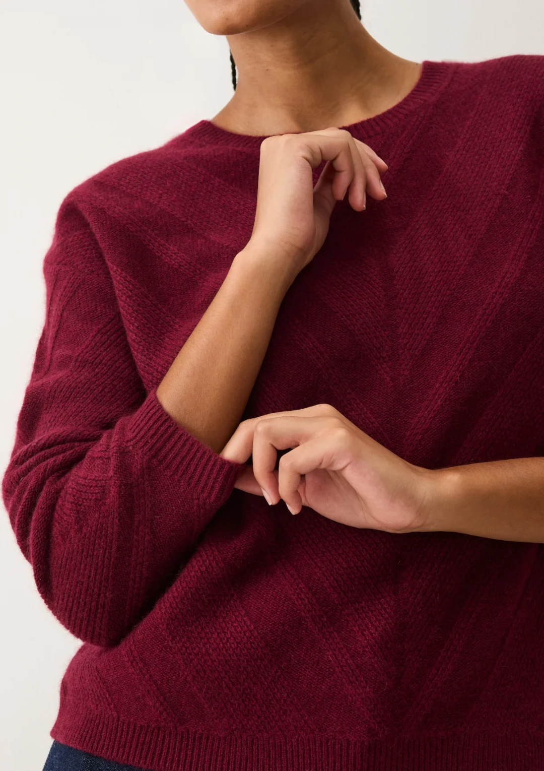 Textured Chevron Sweater in Barolo Red by LOOP Cashmere on curated-crowd.com