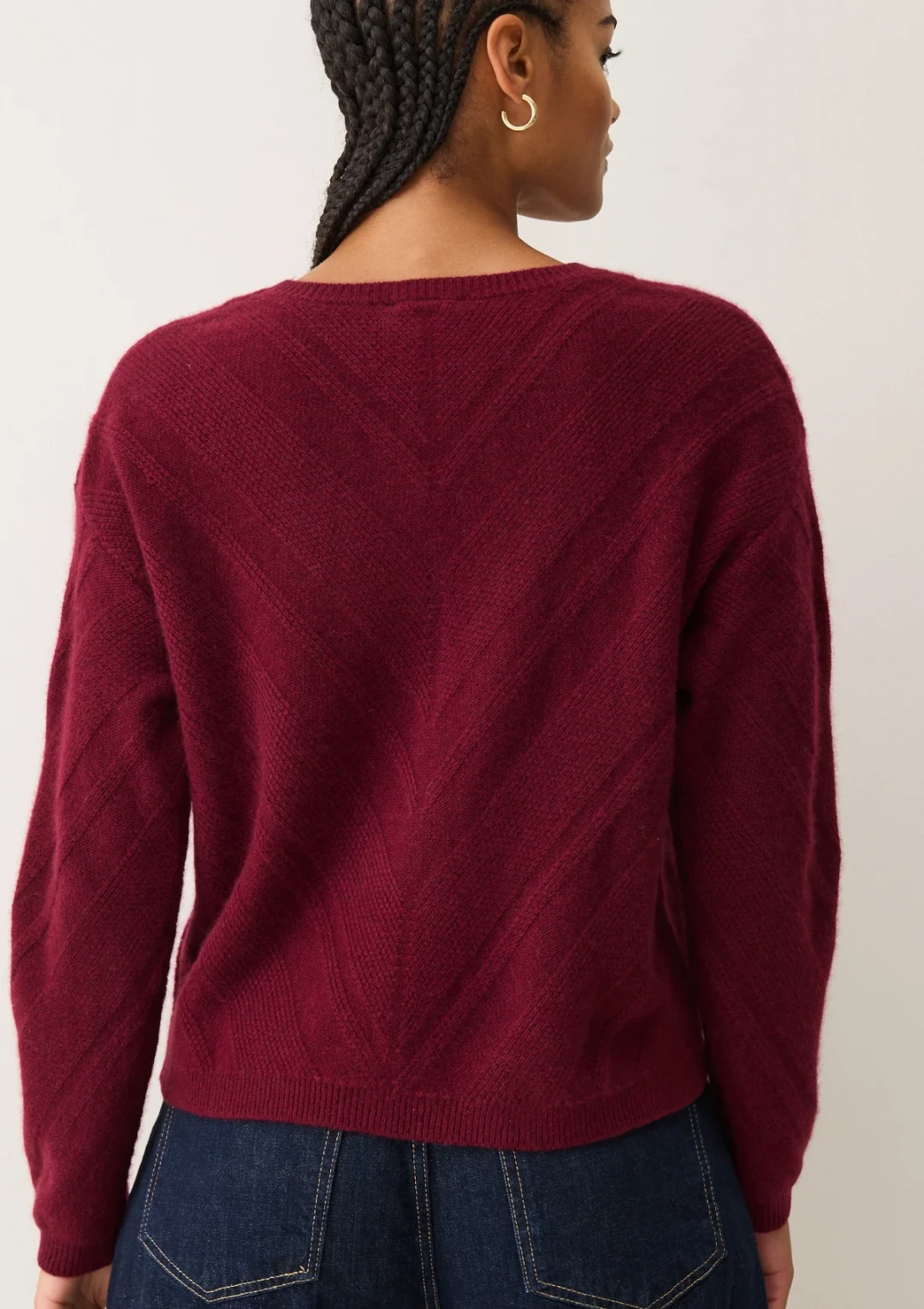 Textured Chevron Sweater in Barolo Red by LOOP Cashmere on curated-crowd.com