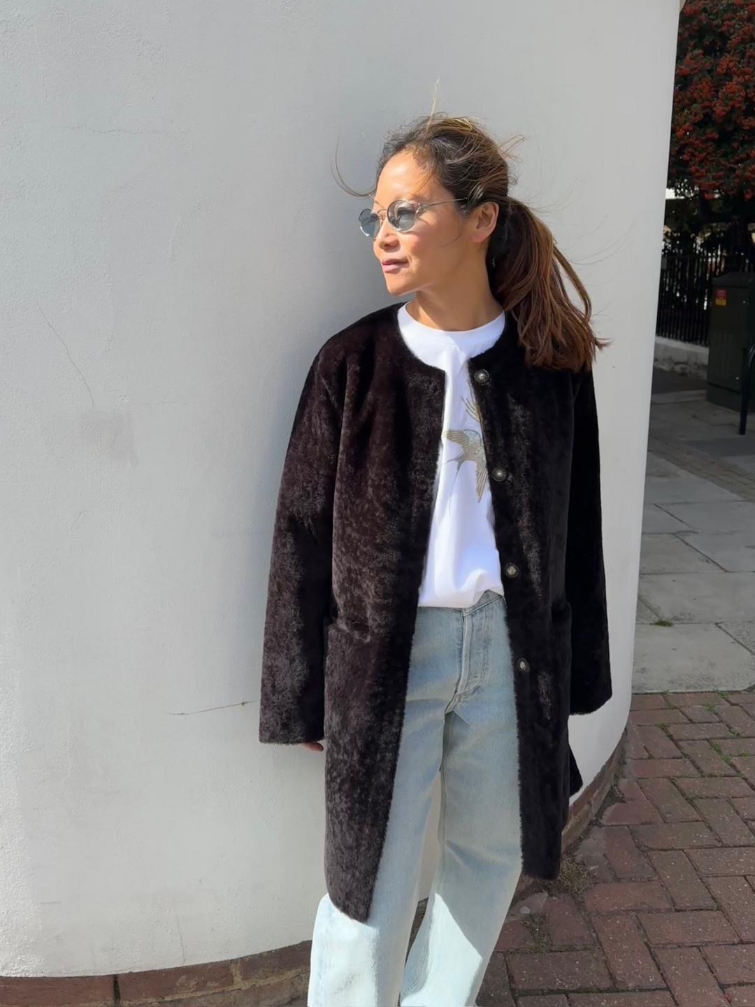Vivage Shearling Coat in Dark Brown by Curated Crowd Collective on curated-crowd.com