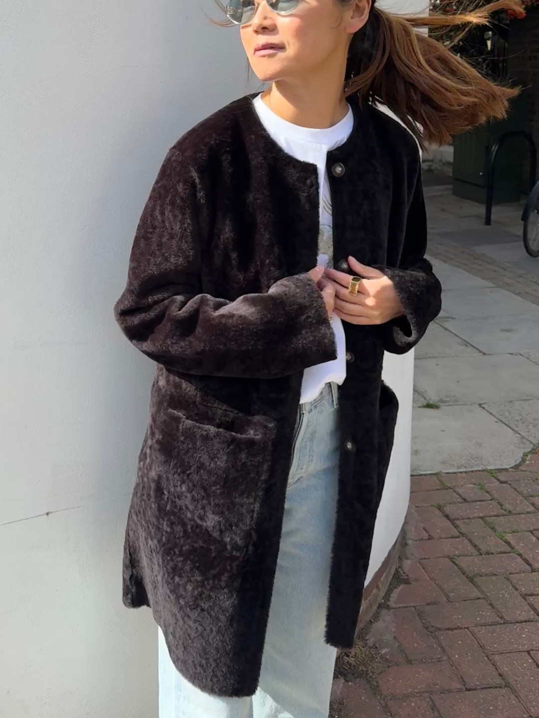 Vivage Shearling Coat in Dark Brown by Curated Crowd Collective on curated-crowd.com
