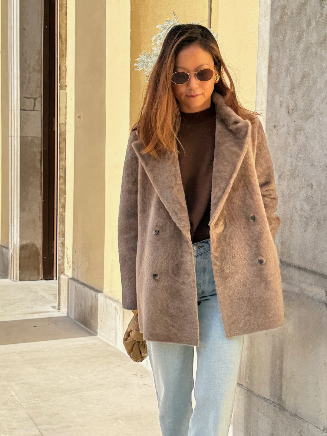 Harmony Shearling Coat in Light Brown by Curated Crowd Collective on curated-crowd.com