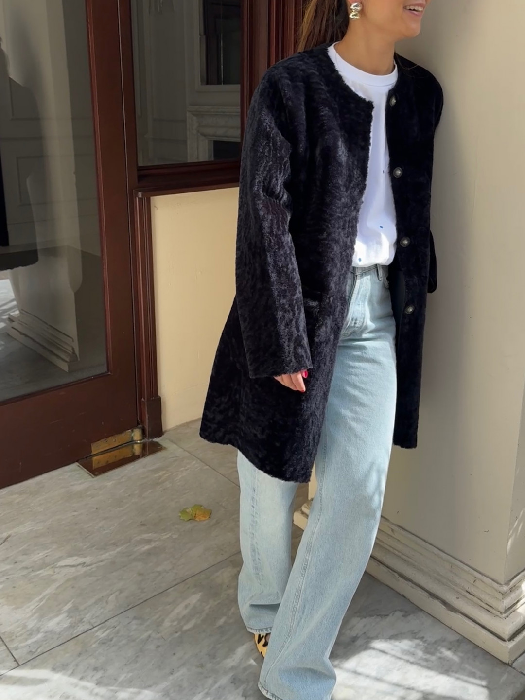 Vivage Shearling Coat in Navy Blue by Curated Crowd Collective on curated-crowd.com