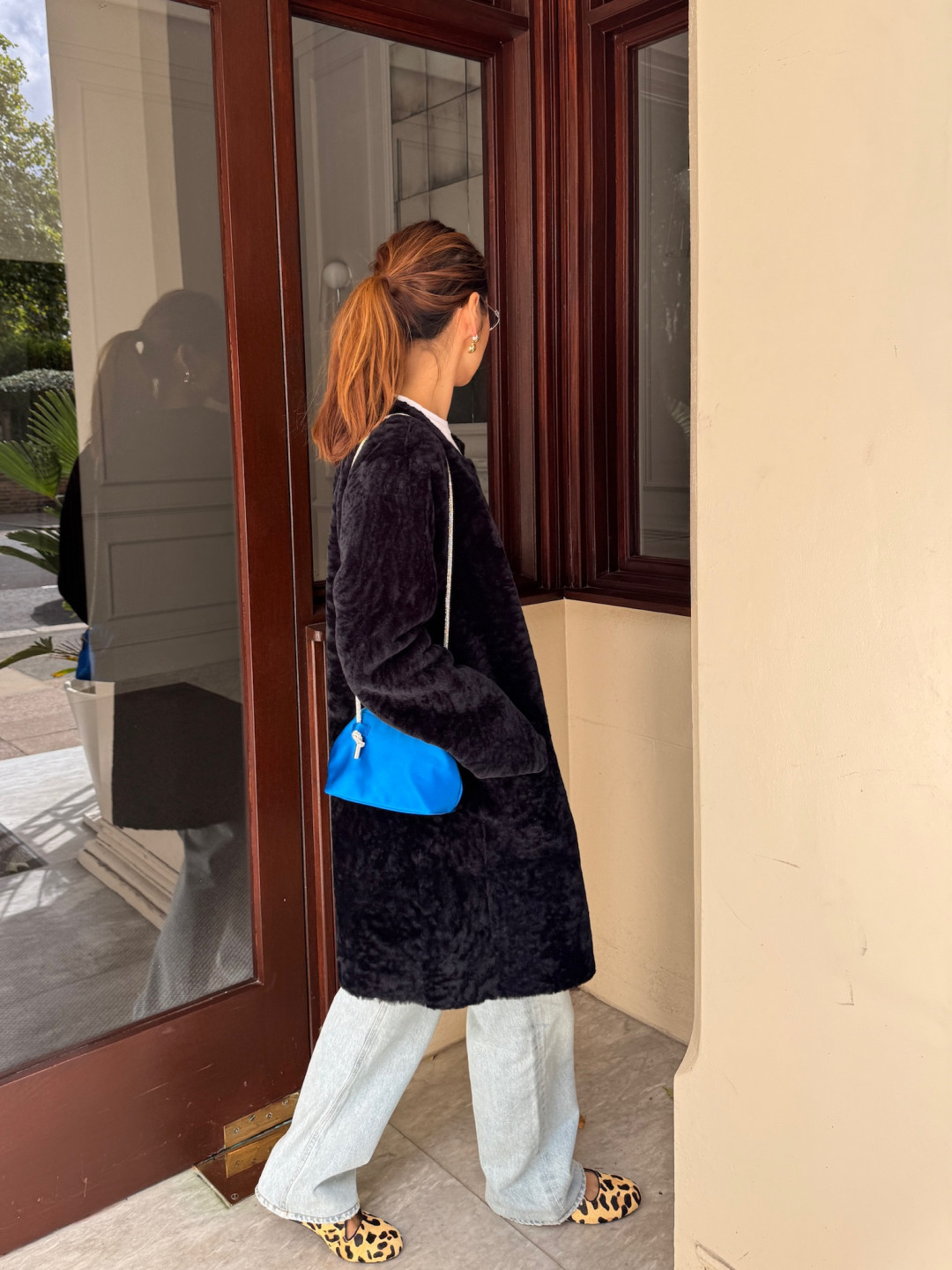 Vivage Shearling Coat in Navy Blue by Curated Crowd Collective on curated-crowd.com